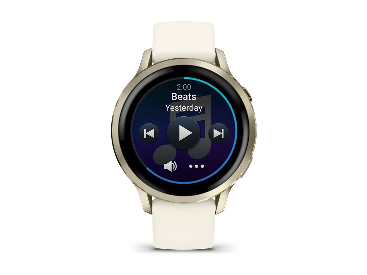 Garmin Venu 4 - 41 mm - lunar gold - intelligente Uhr mit Band - Silikon - Knochen - Handgelenkgröße: 110-175 mm - Anzeige 3.04 cm (1.2")8 GB - Bluetooth - ANT+ - Wi-Fi - 33 g