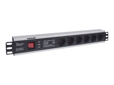 Intellinet 19" 1.5U Rackmount 6-Way Power Strip - German Type", With On/Off Switch and Surge Protection, 3m Power Cord - Steckdosenleiste (Rack - einbaufähig)Wechselstrom 250 V - Eingabe - Eingang CEE