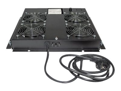 Intellinet 4-Fan Ventilation Unit for 19" Racks, Roof Mount, with Thermostat, Black - Rack-Lüftereinsatz - mit 4 Lüfter, Thermostat - Wechselstrom 220/240 V - Schwarz, RAL 9005 - 48.3 cm (19")Kühleinh