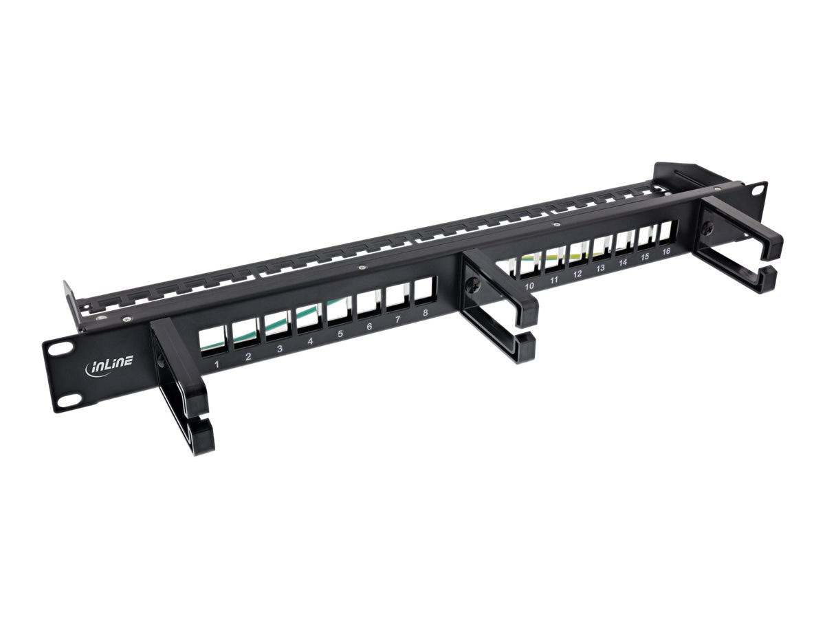 InLine Patchfeld 16-fach - Keystone Leerblech mit 3 Bügeln - 19" - 1HE - schwarz16 Ports