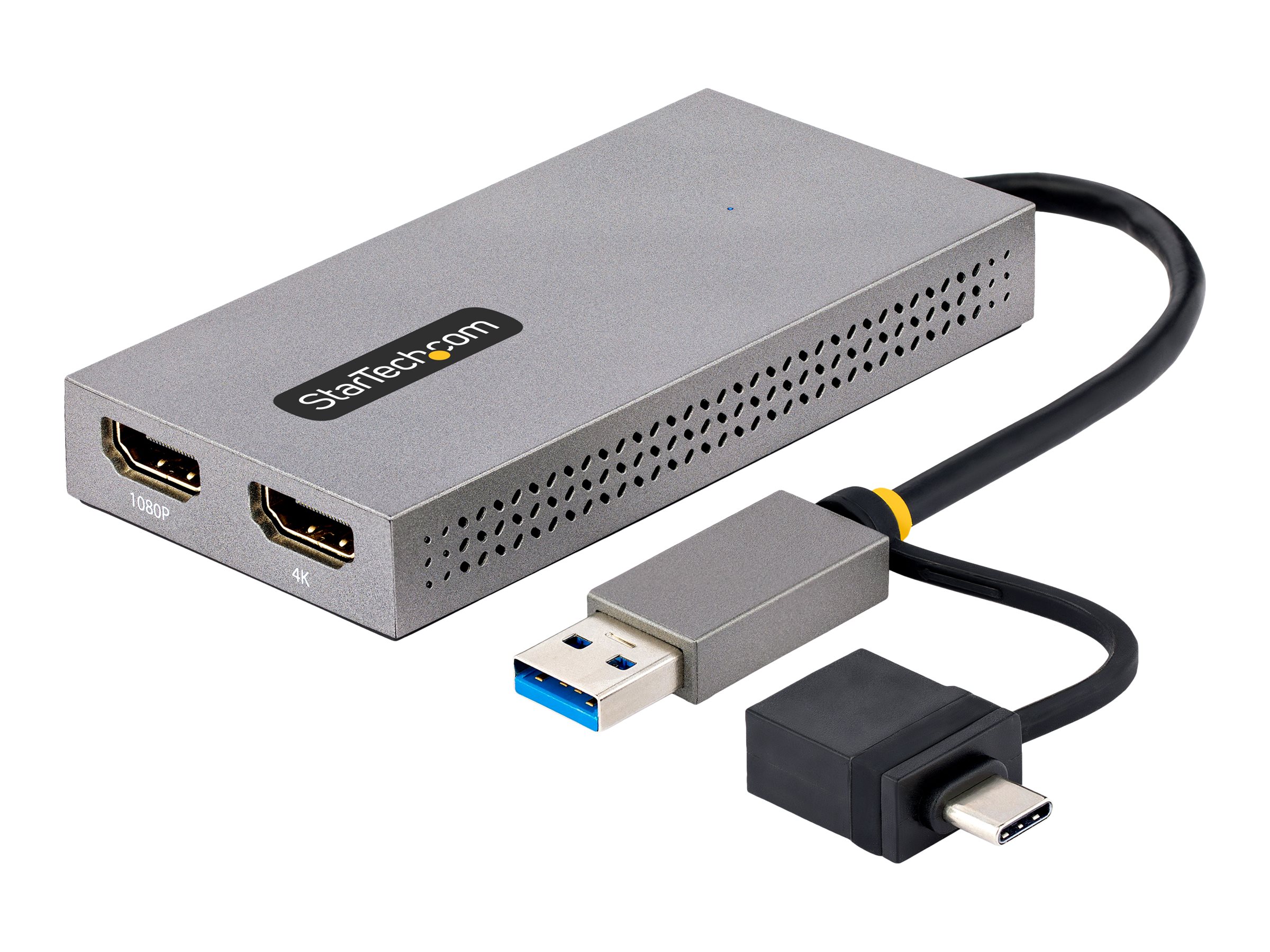 StarTech.com Startech USB HDMI Dual Monitor Adapter, USB A/C zu 2x HDMI (4K & FHD)Videoadapter - USB Typ A - USB-C männlich zu 2 x 19 pin HDMI Type A weiblich - Grau - 4K Unterstützung