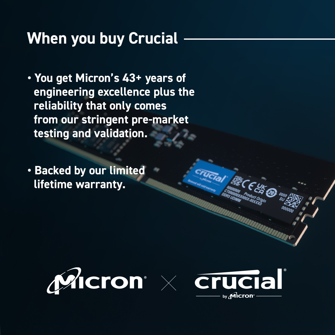 Crucial DDR5 - Kit - 32 GB: 2 x 16 GB - DIMM288-PIN - 4800 MT/s / PC5-38400 - CL40 - 1.1 V - ungepuffert - non-ECC