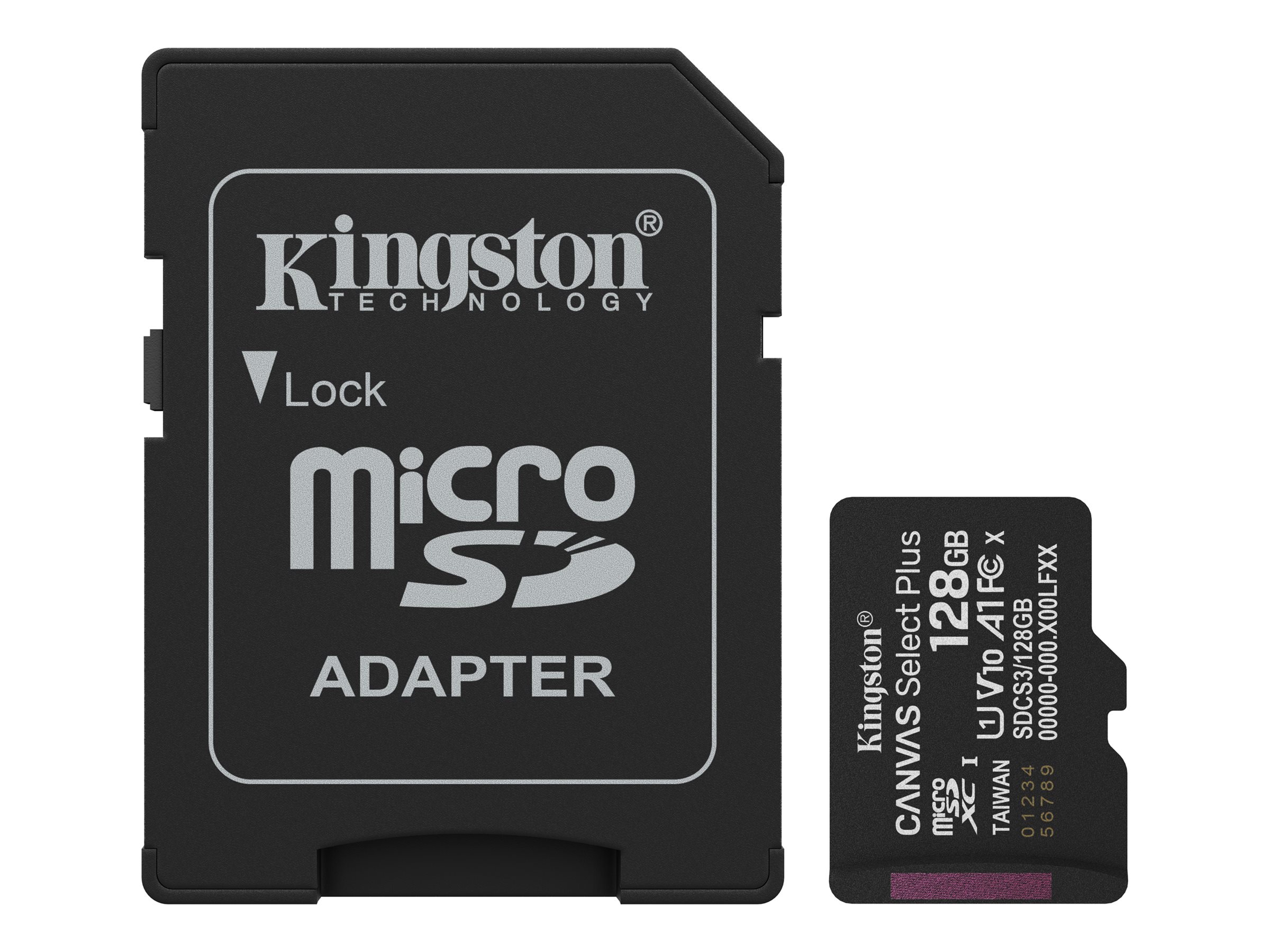 Kingston Canvas Select Plus - Flash-Speicherkarte (microSDXC-an-SD-Adapter inbegriffen)128 GB - A1 / Video Class V10 / UHS-I U1 / Class10 - microSDXC UHS-I
