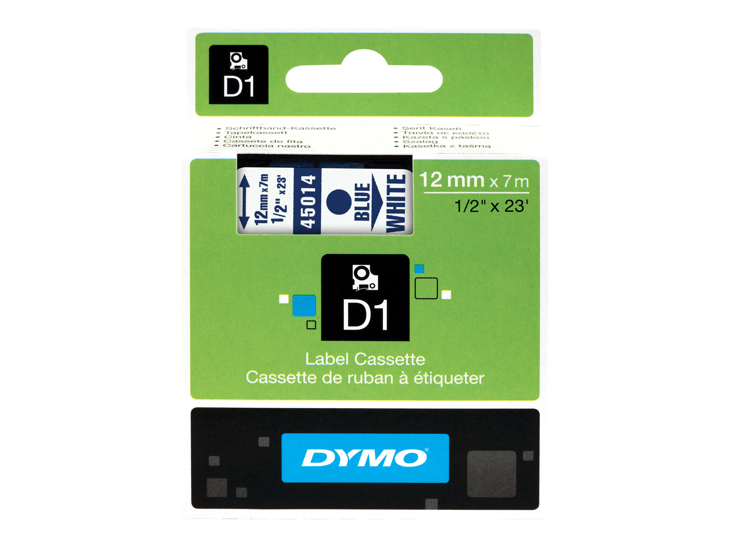 Dymo Original D1-Etikettenband | blau auf weiß | 12 mm x 7 m | selbstklebendes Schriftband | für LabelManager-Beschriftungsgerät, Blau auf weiss, Polyester, Belgien, -18 - 90 °C, DYMO, LabelManager, L