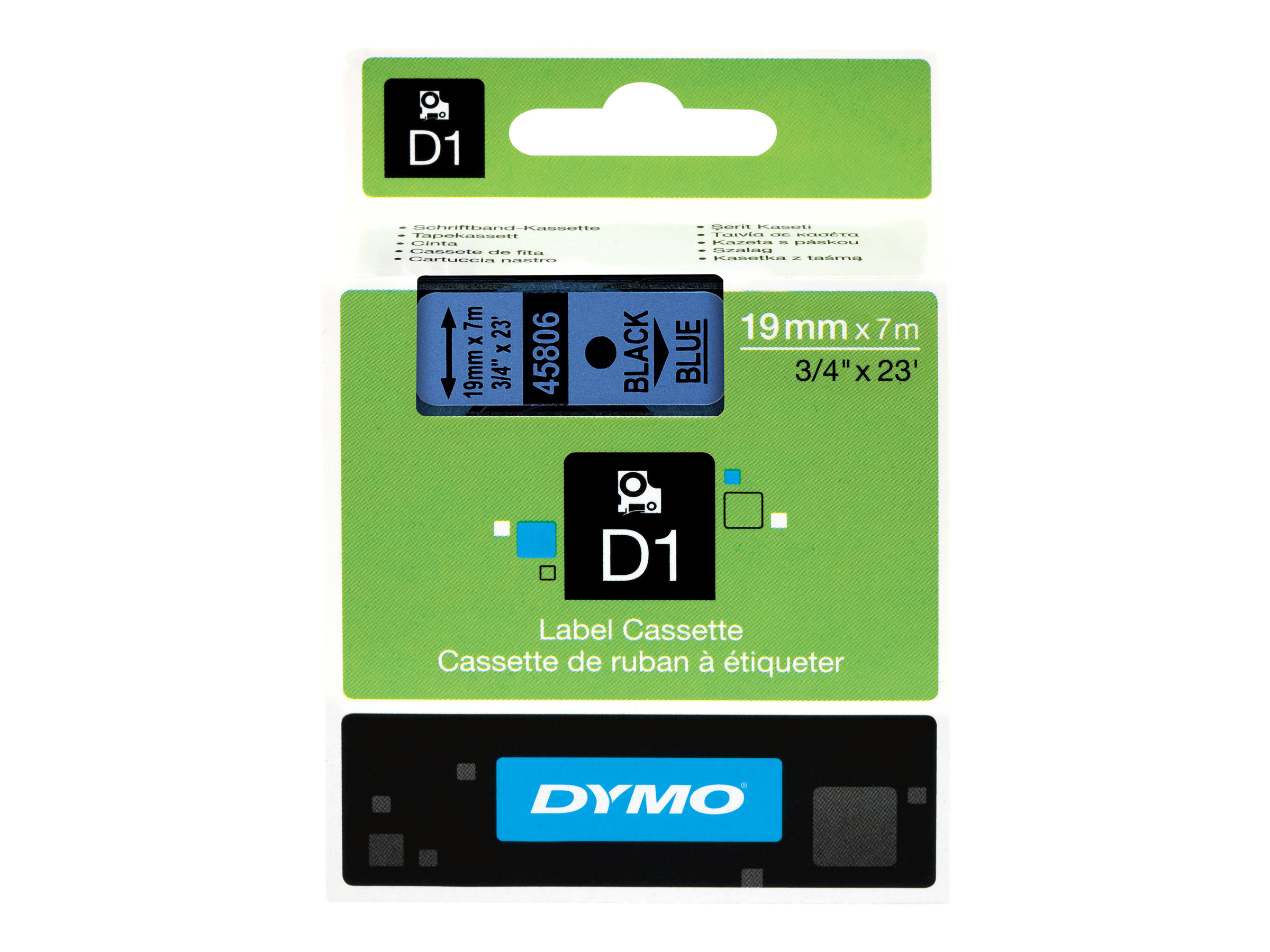 Dymo D1 - Selbstklebend - Schwarz auf Blau - Rolle (1,9 cm x 7 m)1 Kassette(n) Etikettenband - für LabelMANAGER 360 - 400 - 420 - 450 - 500 - PC - PC2 - Wireless PnP; LabelPOINT 300 - 350