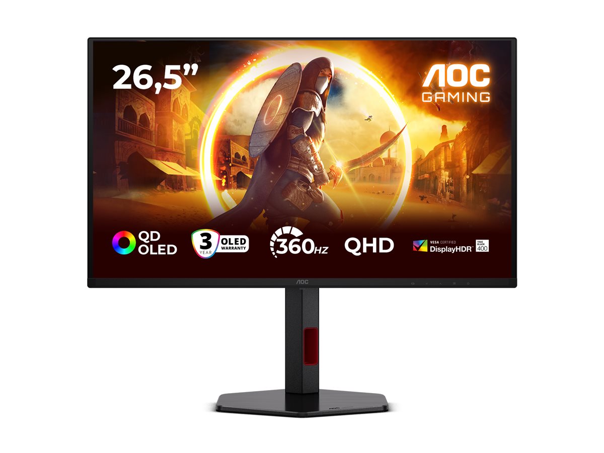 AOC Gaming Q27G4SDR - G4 Series - OLED-Monitor - Gaming - 68.6 cm (27")(26.5" sichtbar) - 2560 x 1440 QHD @ 360 Hz - 1000:1 - DisplayHDR 400 True Black - 0.03 ms - 2xHDMI - DisplayPort - Schwarz - Rot