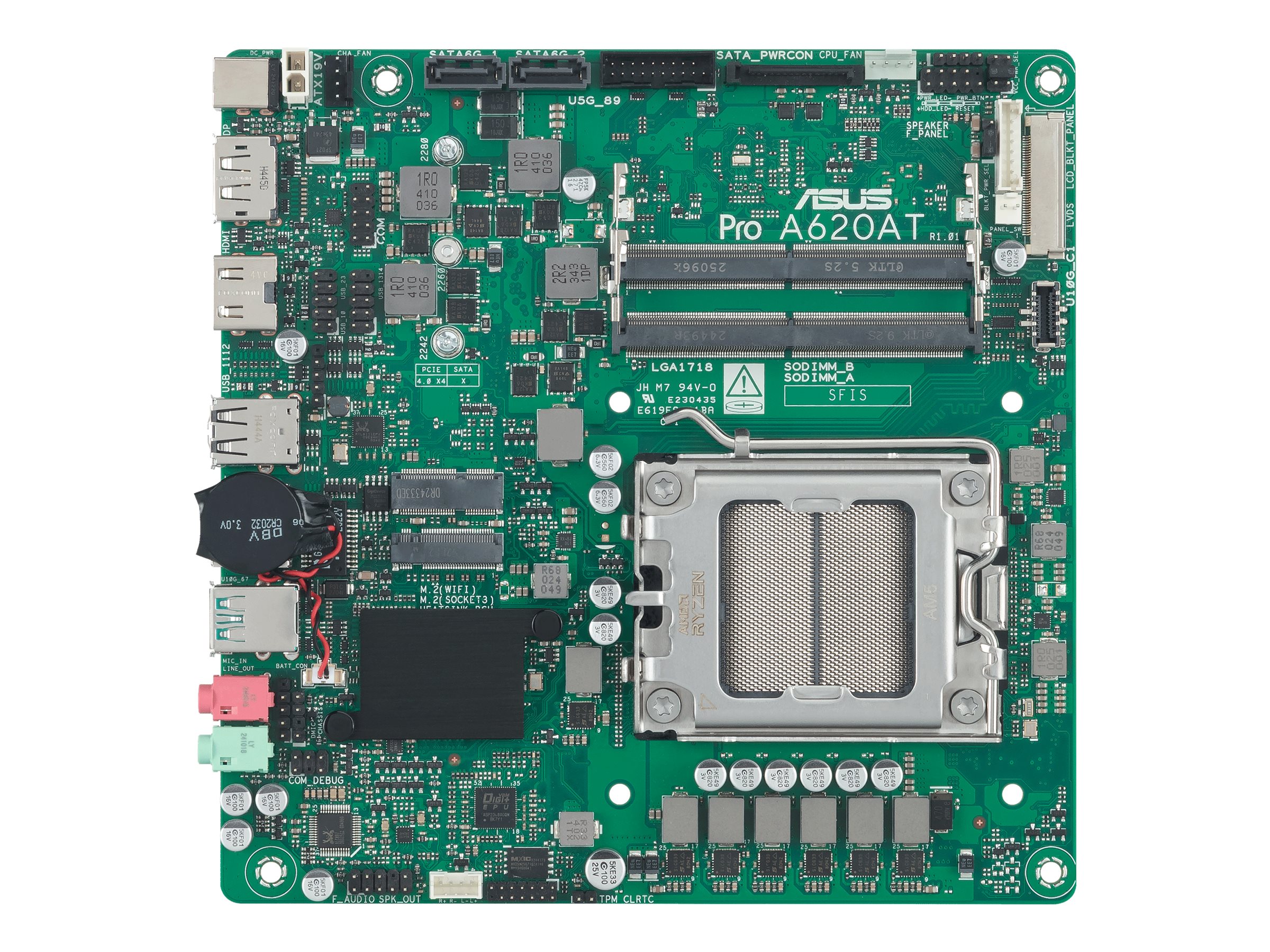 ASUS PRO A620AT-CSM - Motherboard - Mini-ITX - Socket AM5 - AMD A620A Chipsatz - USB-C 3.2 Gen2, USB 3.2 Gen 2, USB 3.2 Gen 1 - Gigabit LAN - Onboard-Grafik (CPU erforderlich)HD Audio (8-Kanal) - ASUS