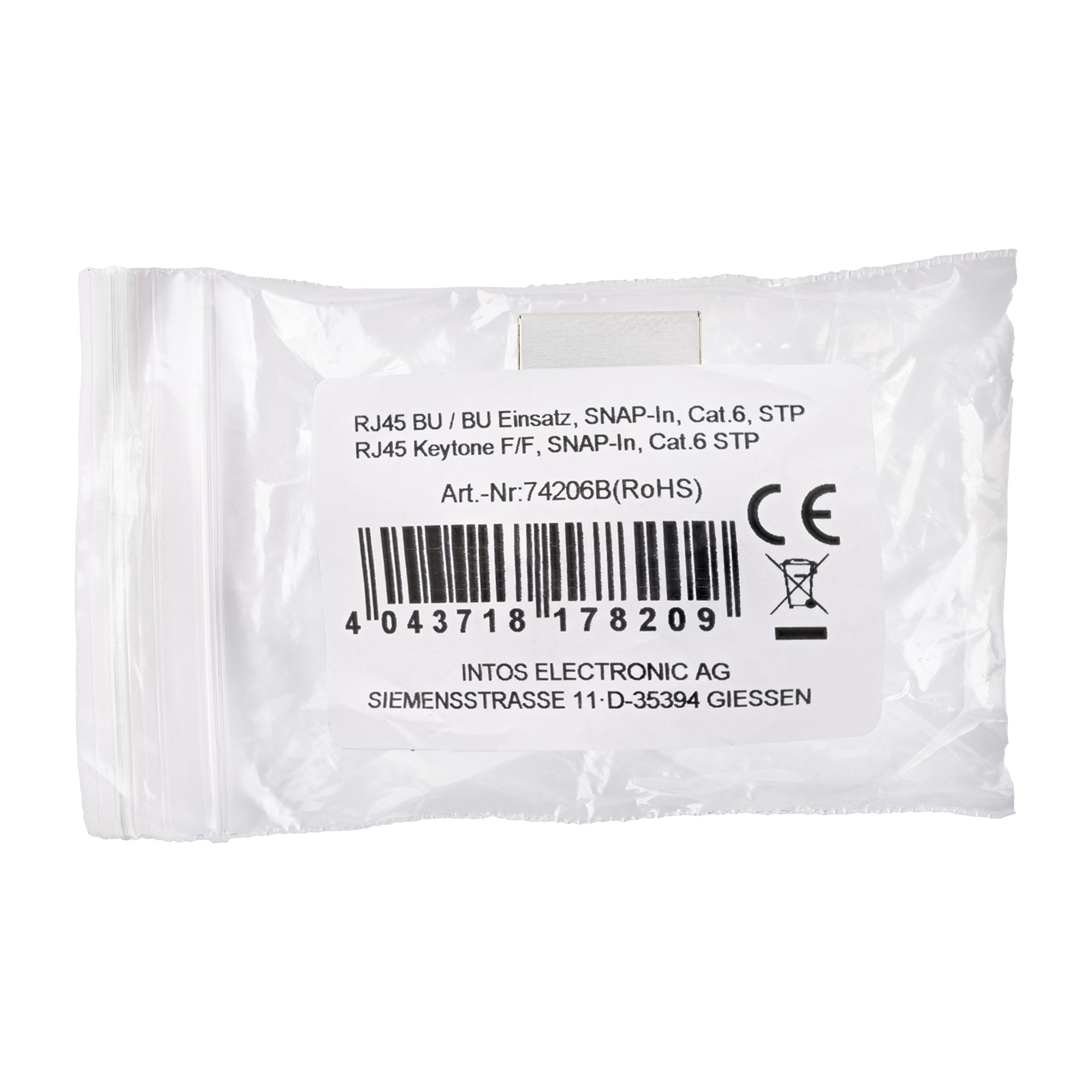 InLine Keystone RJ45 Buchse / Buchse - SNAP-In - Cat.6 - STP - bulkSTP - CAT 6