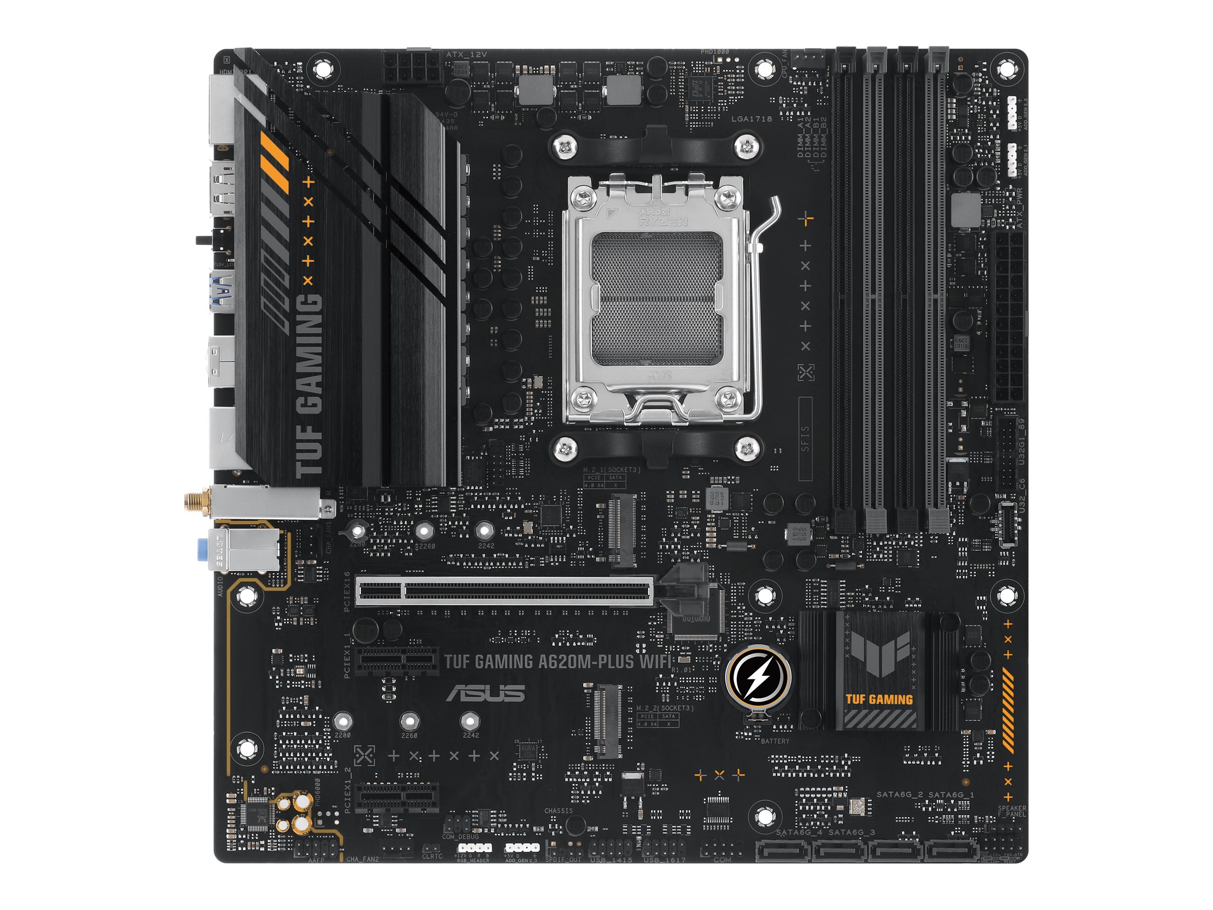 ASUS TUF GAMING A620M-PLUS WIFI - Motherboard - micro ATX - Socket AM5 - AMD A620 Chipsatz - USB 3.2 Gen 1, USB-C 3.2 Gen 1 - Gigabit LAN, 2.5 Gigabit LAN, Wi-Fi 6E, Bluetooth - Onboard-Grafik (CPU er