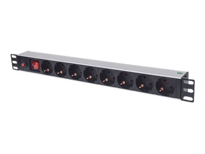 Intellinet 19" 1U Rackmount 8-Way Power Strip - German Type, With On/Off Switch and Overload Protection, 3m Power Cord - Steckdosenleiste (Rack - einbaufähig)Wechselstrom 250 V - Eingabe - Eingang CEE