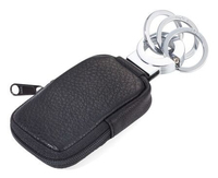 Troika POCKET CLICK, Schlüsselring, Schwarz, Silber, Leder, Metall, Rechteck, Unisex, ErwachsenerSchlüsselanhänger mit Tasche für Kleingeld - Reißverschluss - 3 Metallringe für Schlüssel - praktischer