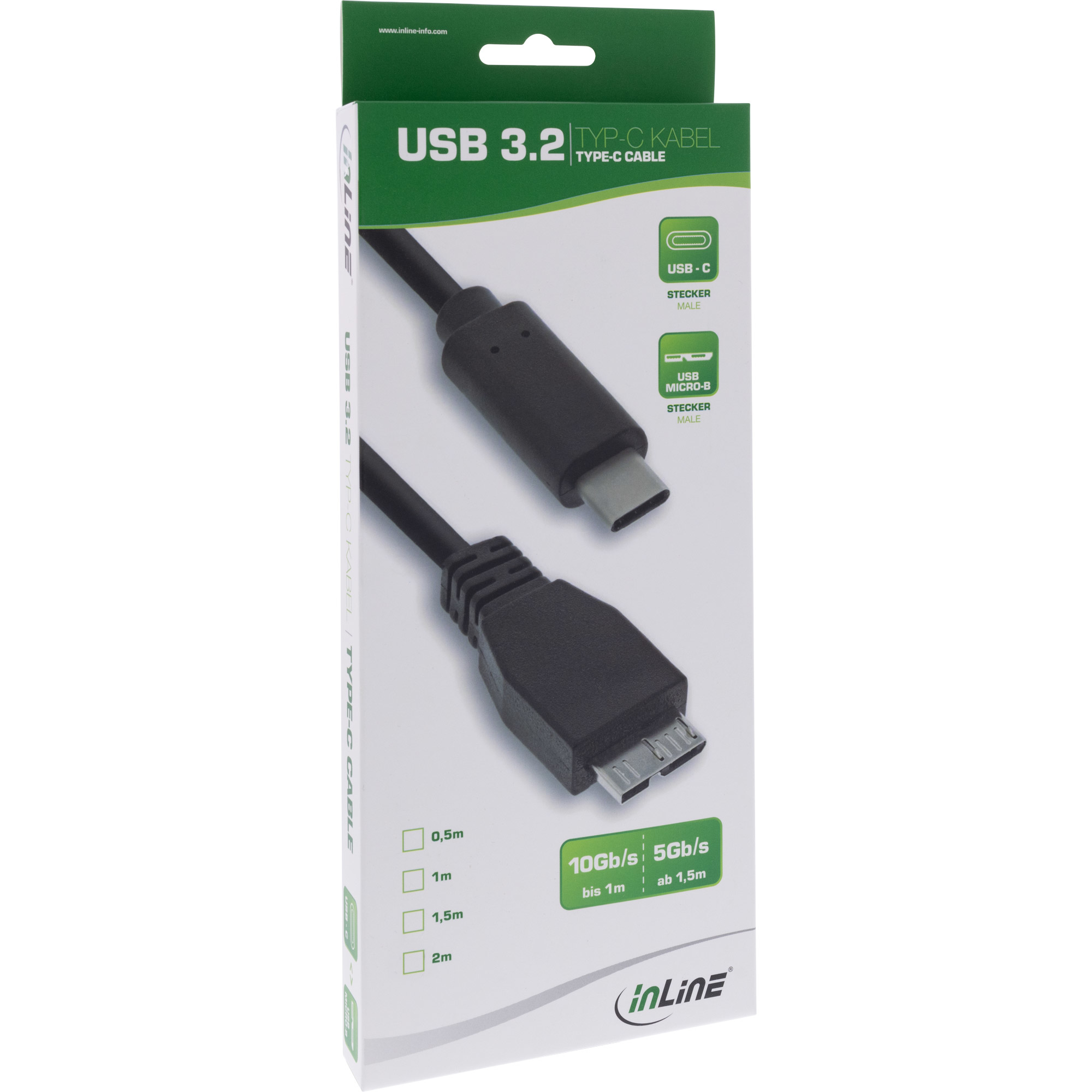 InLine USB 3.2 Gen.1x2 Kabel - USB-C Stecker an Micro-B Stecker - schwarz - 1,5mUSB 3.1 Gen 2 - 3 A - 1.5 m - Schwarz