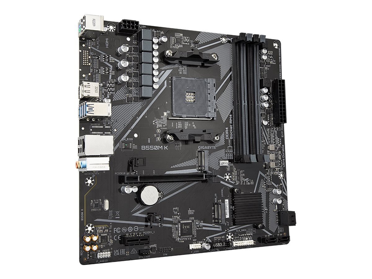 Gigabyte B550M K - 1.0 - Motherboard - micro ATX - Socket AM4 - AMD B550 Chipsatz - USB 3.2 Gen 1 - Gigabit LAN - Onboard-Grafik (CPU erforderlich)HD Audio (8-Kanal)