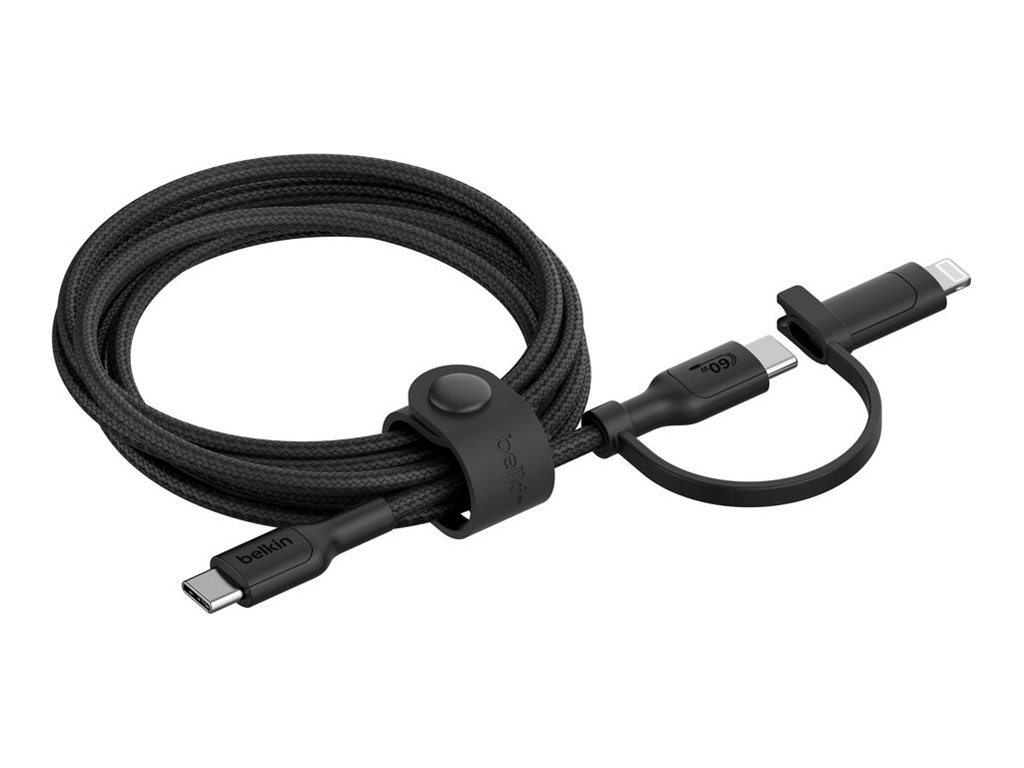 Belkin BoostCharge Pro 2-in-1 - USB-Kabel - USB-C (M)zu Lightning - USB-C (M) - USB 2.0 - 1.5 m - bis zu 480 Mbps - Schnellladung von bis zu 60W - Schwarz