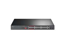 TP-LINK TL-SL1226P - Switch - unmanaged - 24 x 10/100 (PoE+)+ 2 x 10/100/1000 + 2 x Kombi-Gigabit-SFP - Desktop - an Rack montierbar - PoE+ (250 W)