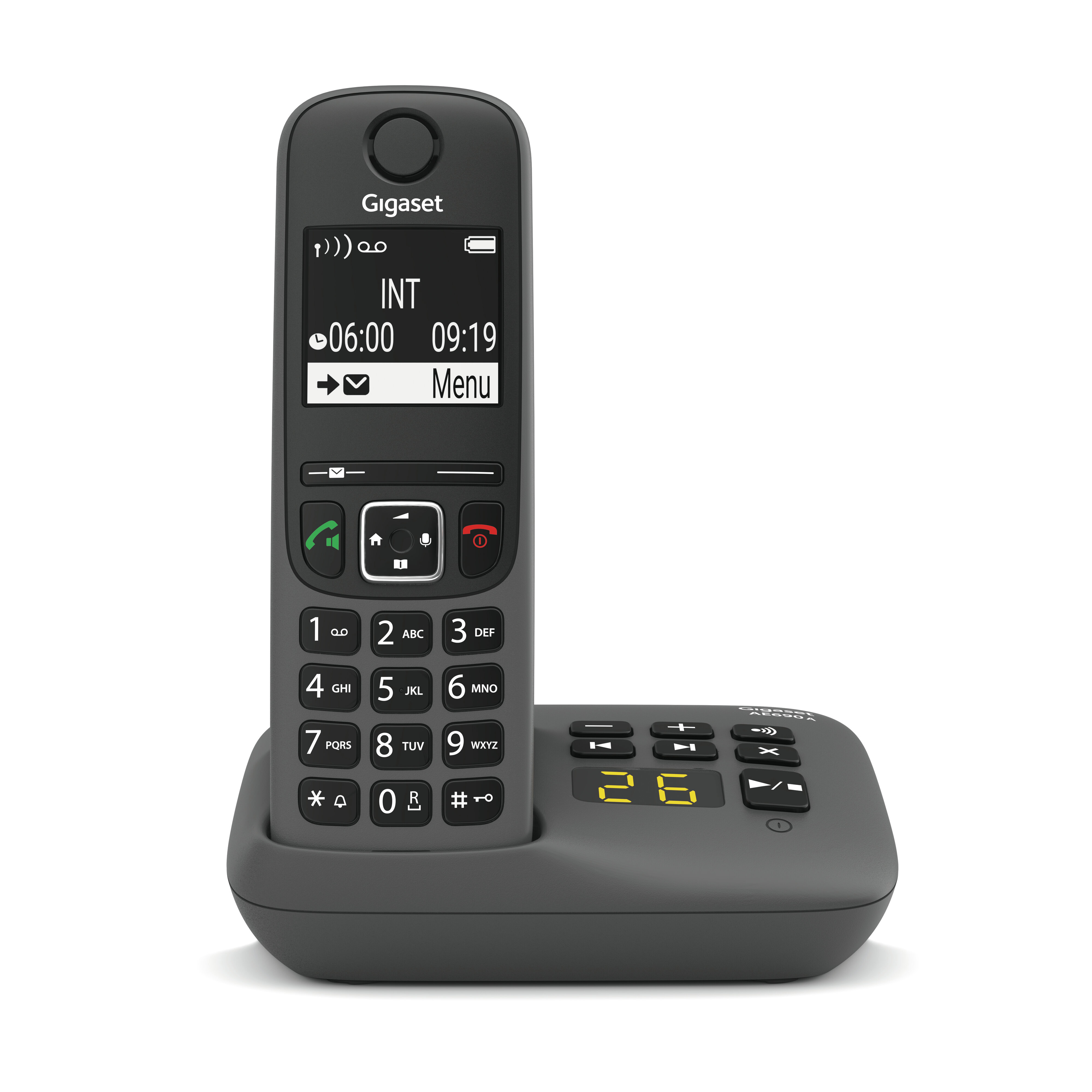 Gigaset AE690A, Analoges/DECT-Telefon, Kabelloses Mobilteil, Freisprecheinrichtung, 100 Eintragungen, Anrufer-Identifikation, AnthrazitDECT/GAP - Anrufbeantworter - CLIP/CNIP - Grafik-Display