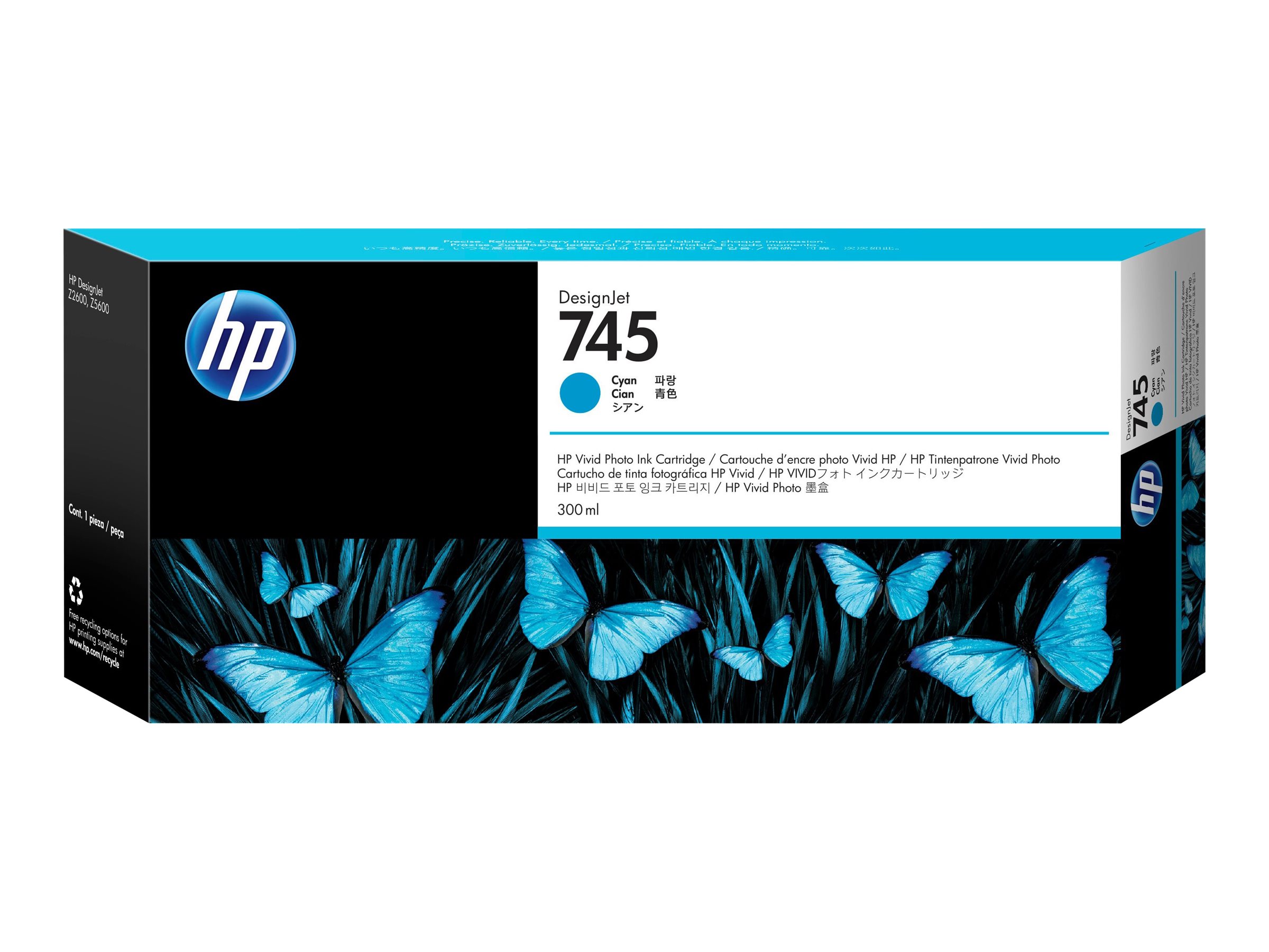 HP 745 - 300 ml - mit hoher Kapazität - Cyanoriginal - DesignJet - Tintenpatrone - für DesignJet Z2600 PostScript - Z5600 PostScript