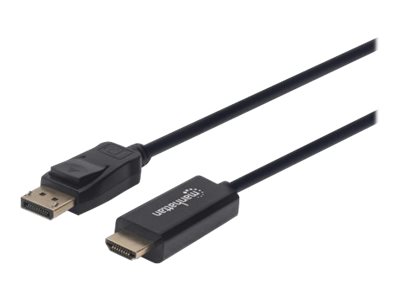 IC Intracom Manhattan DisplayPort 1.2 to HDMI Cable, 4K@60Hz1.8m - Male to Male - DP With Latch - Black - Not Bi-Directional -  - Polybag - Adapterkabel - DisplayPort männlich eingerastet zu HDMI männ