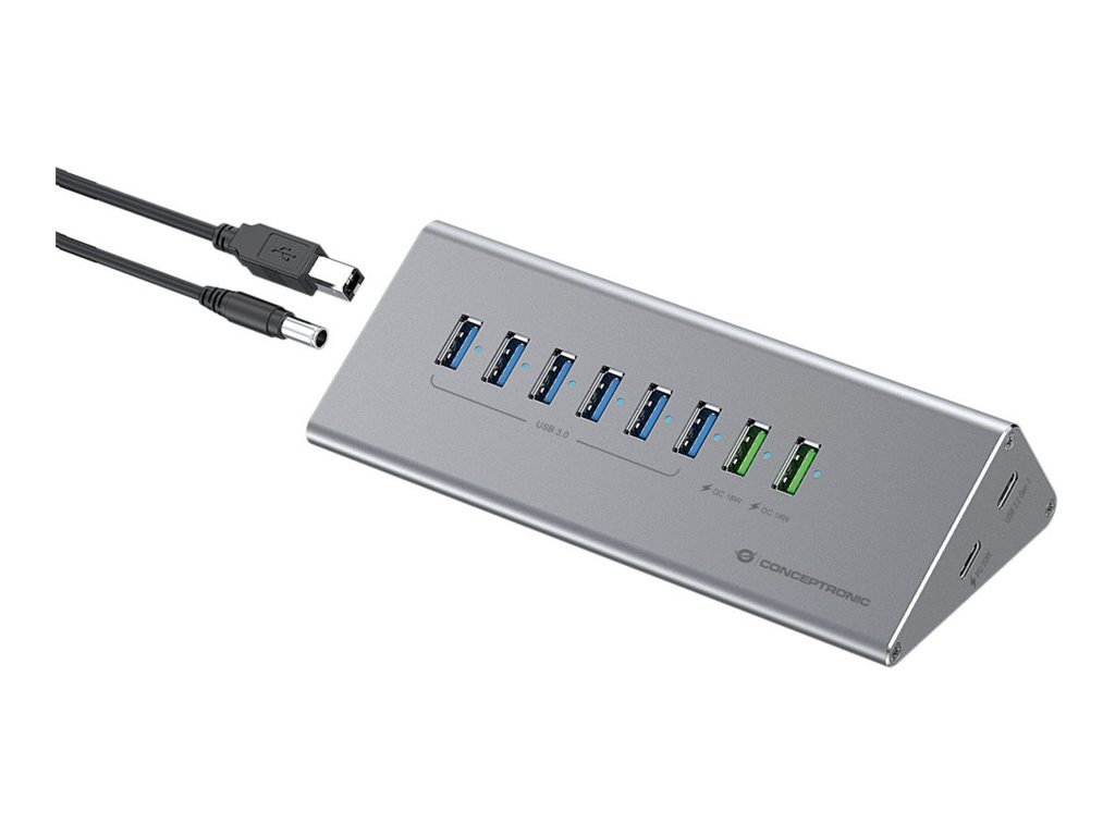 Conceptronic HUBBIES HUBBIES18G - Hub - 2-in-1USB A/C cable - 60W - charger - PD 20W - QC 18W - 6 x SuperSpeed USB 3.0 + 1 x USB-C + 1 x USB 3.2 Gen 1 + 2 x USB - Desktop