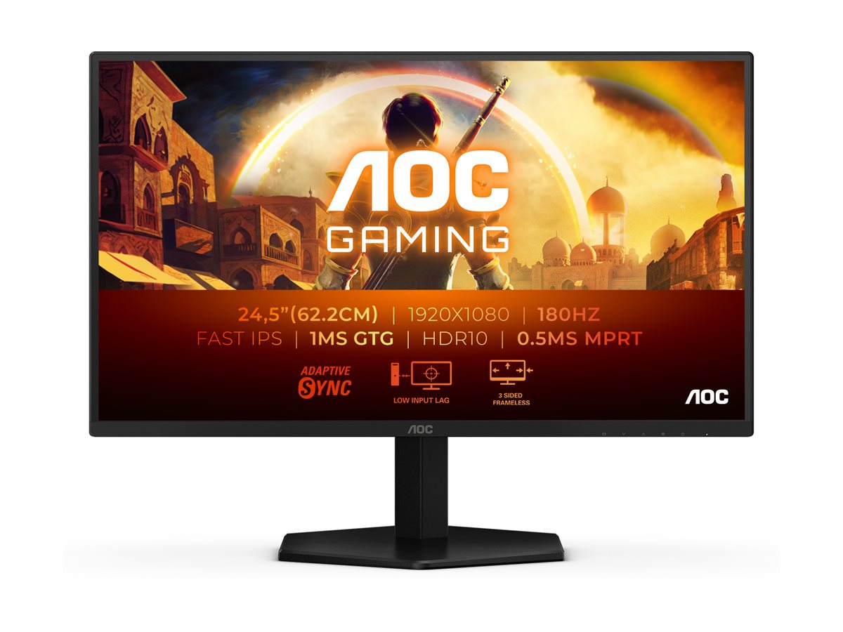 AOC Gaming 25G42E - LED-Monitor - Gaming - 63.5 cm (25")(24.5" sichtbar) - 1920 x 1080 Full HD (1080p) @ 180 Hz - Fast IPS - 300 cd/m² - 1000:1 - HDR10 - 0.5 ms - HDMI - DisplayPort - Schwarz - Rot