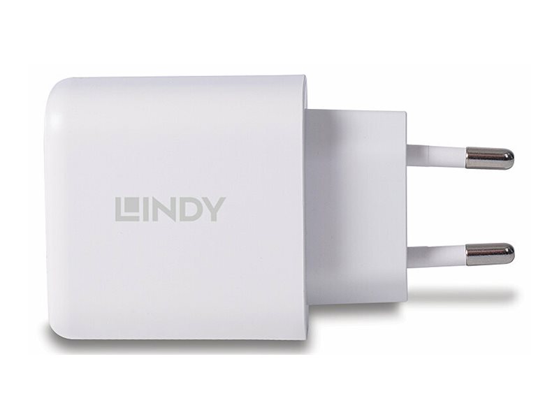 Lindy Netzteil - 30 Watt - 3 A - PD 3.0 - 2 Ausgabeanschlussstellen (4-poliger USB Typ A / 24-poliger USB-C)weiß