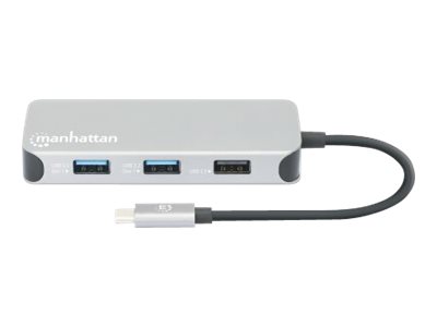 Manhattan USB-C Dock/Hub with Card Reader, Ports (x6):: Ethernet - HDMI - USB-A (x3) and USB-C - With Power Delivery (10W) to USB-C Port (Note additional USB-C wall charger and USB-C cable needed) - C