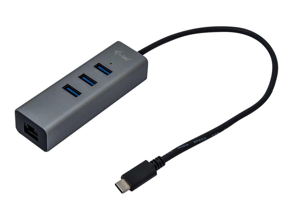 i-tec USB-C Metal 3-Port - Hub - 3 x SuperSpeedUSB 3.0 + 1 x 10/100/1000 - Desktop