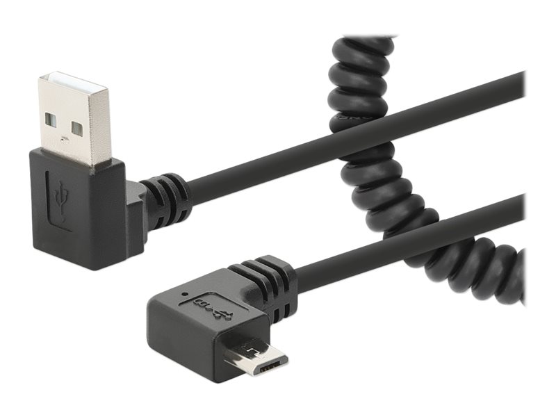 Manhattan USB-A to Micro-USB Cable, 1m, Male to Male, Black, 480 Mbps (USB 2.0)Tangle Resistant Curly Design - Angled Connectors - Ideal for Charging Cabinets/Carts - Hi-Speed USB -  - Polybag - USB-K