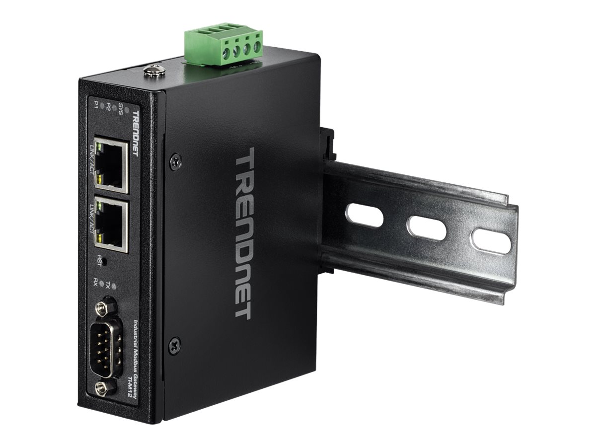 TRENDnet TI-M12 - Gateway - industriell - 100MbLAN - Modbus - RS-442 - RS-485 - RS-232 - Gleichstrom - Wand / DIN-Schienen montierbar - TAA-konform