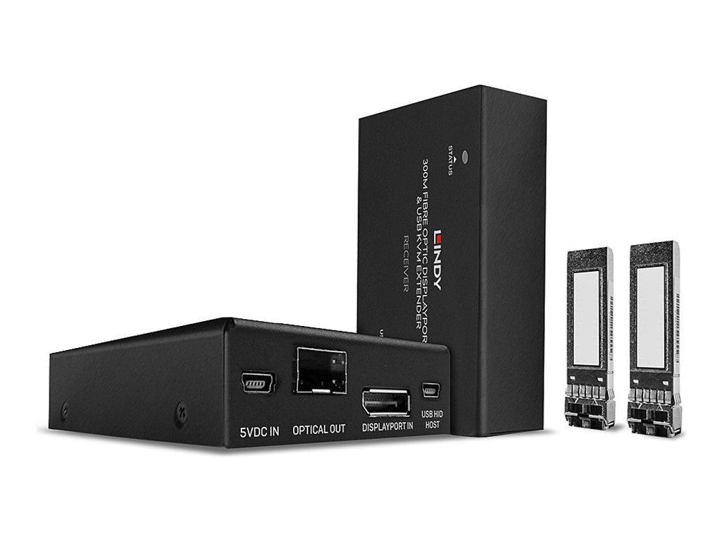 Lindy 300m Fibre Optic DisplayPort 1.2 & USBKVM Extender - Sender und Empfänger - KVM-/Audio-/USB-Extender - DisplayPort - USB - bis zu 300 m - 850 nm