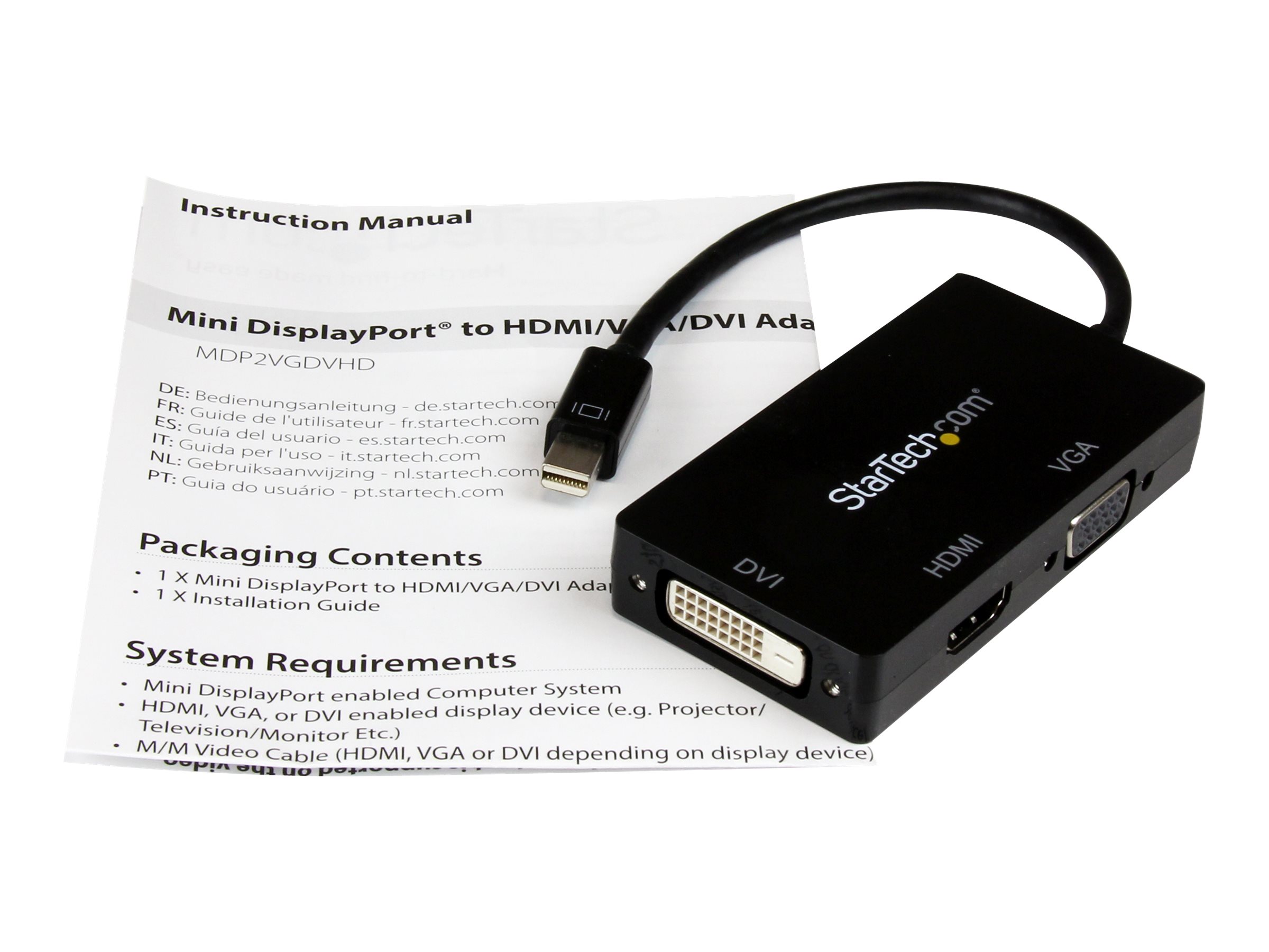 StarTech.com Startech 3 in 1 Mini DisplayPort Adapter - 1080p - Mini DP / Thunderbolt to HDMI / VGA / DVI Splitter for Your Monitor (MDP2VGDVHD)Videoadapter - Mini DisplayPort männlich zu HD-15 (VGA)