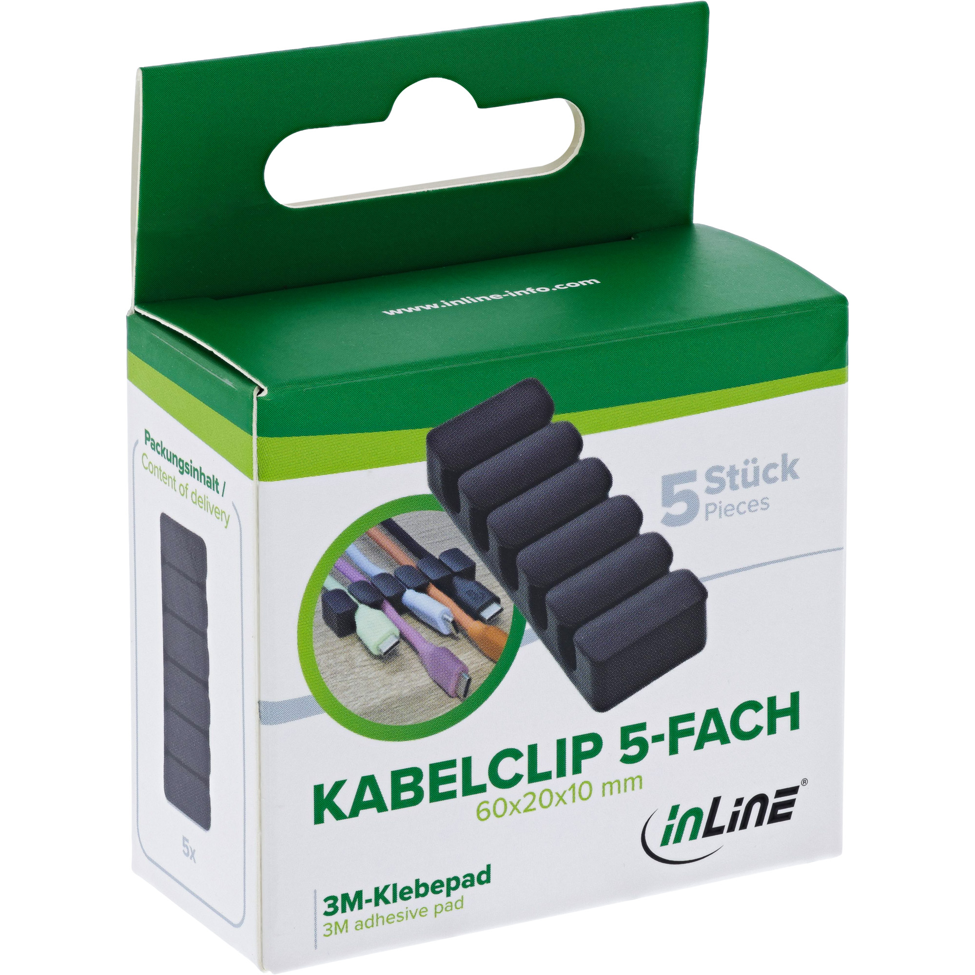 InLine 5er Pack Kabelclip - 5-fach - selbstklebend - schwarz5er Pack InLine Kabelclip - 5-fach - selbstklebend - schwarz
