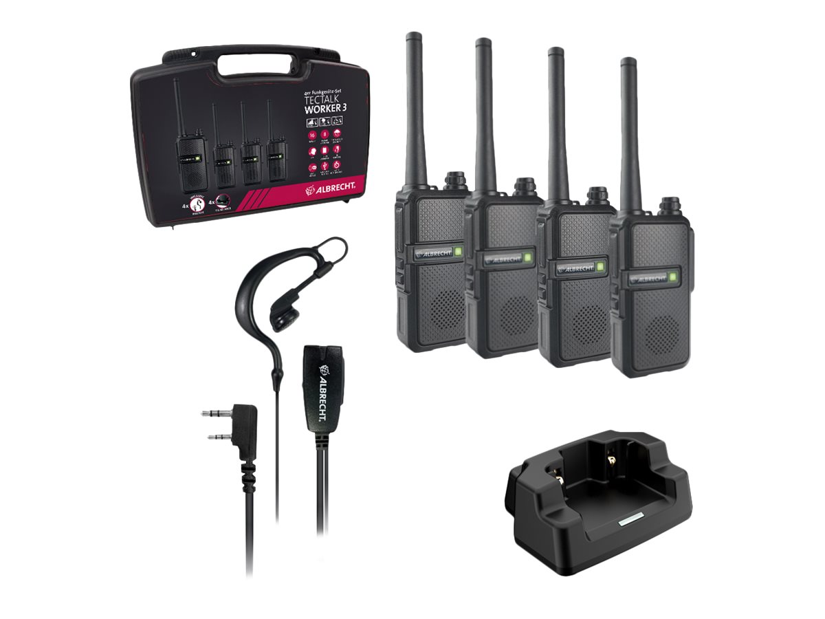 Albrecht Tectalk Worker 3 - Tragbar - Zwei-Wege Funkgerät - PMR - 446 MHz - 16 Kanäle (Packung mit 4)