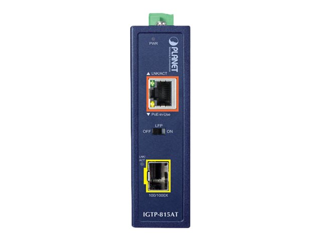 Planet IGTP-815AT - Medienkonverter - 1GbE - 10Base-T, 100Base-TX, 1000Base-T, 1000Base-X, 100Base-X - SFP (mini-GBIC)/ RJ-45