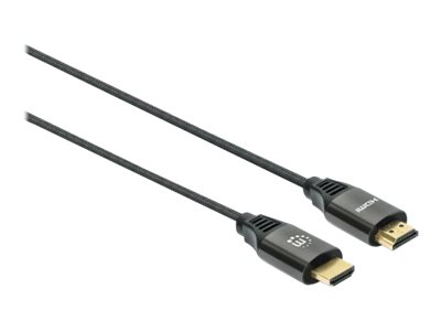 Manhattan HDMI Cable with Ethernet, 8K@60Hz (Ultra High Speed)1m (Braided) - Male to Male - Black - 4K@120Hz - Ultra HD 4k x 2k - Fully Shielded - Gold Plated Contacts -  - Polybag - Ultra High Speed