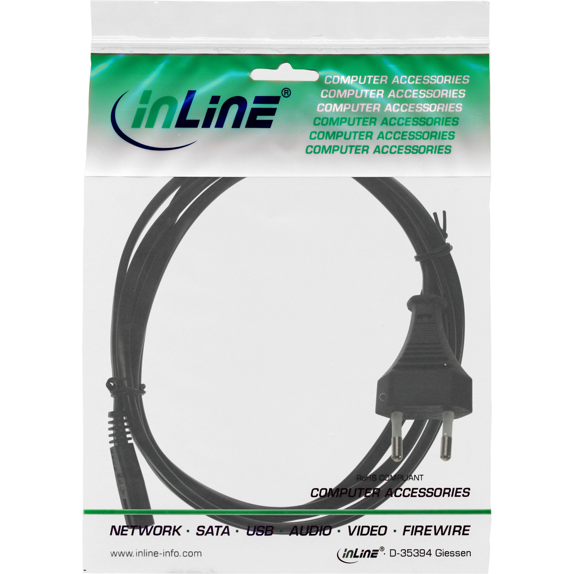 InLine Netzkabel - Netzstecker auf Euro 8 C7 Stecker - 0,30mIEC 60320 C7 - 30 cm - Schwarz