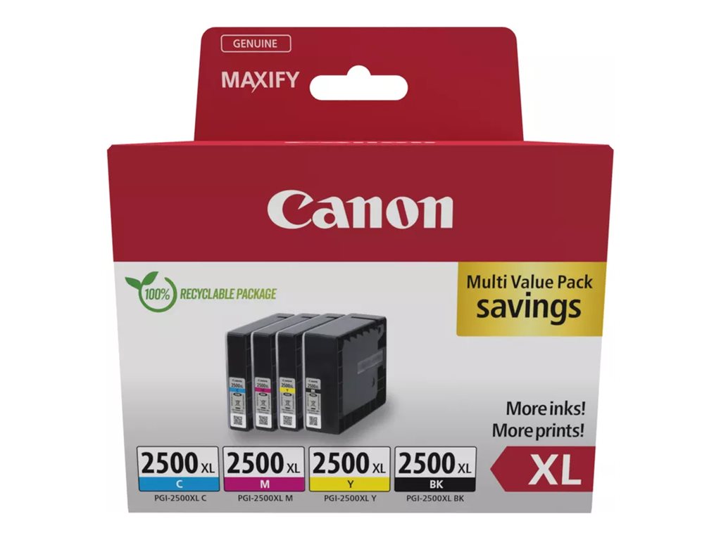 Canon PGI-2500XL BK/C/M/Y Multipack - 4er-PackXL - Schwarz - Gelb - Cyan - Magenta - original - Tintenbehälter - für MAXIFY iB4050 - iB4150 - MB5150 - MB5155 - MB5350 - MB5450