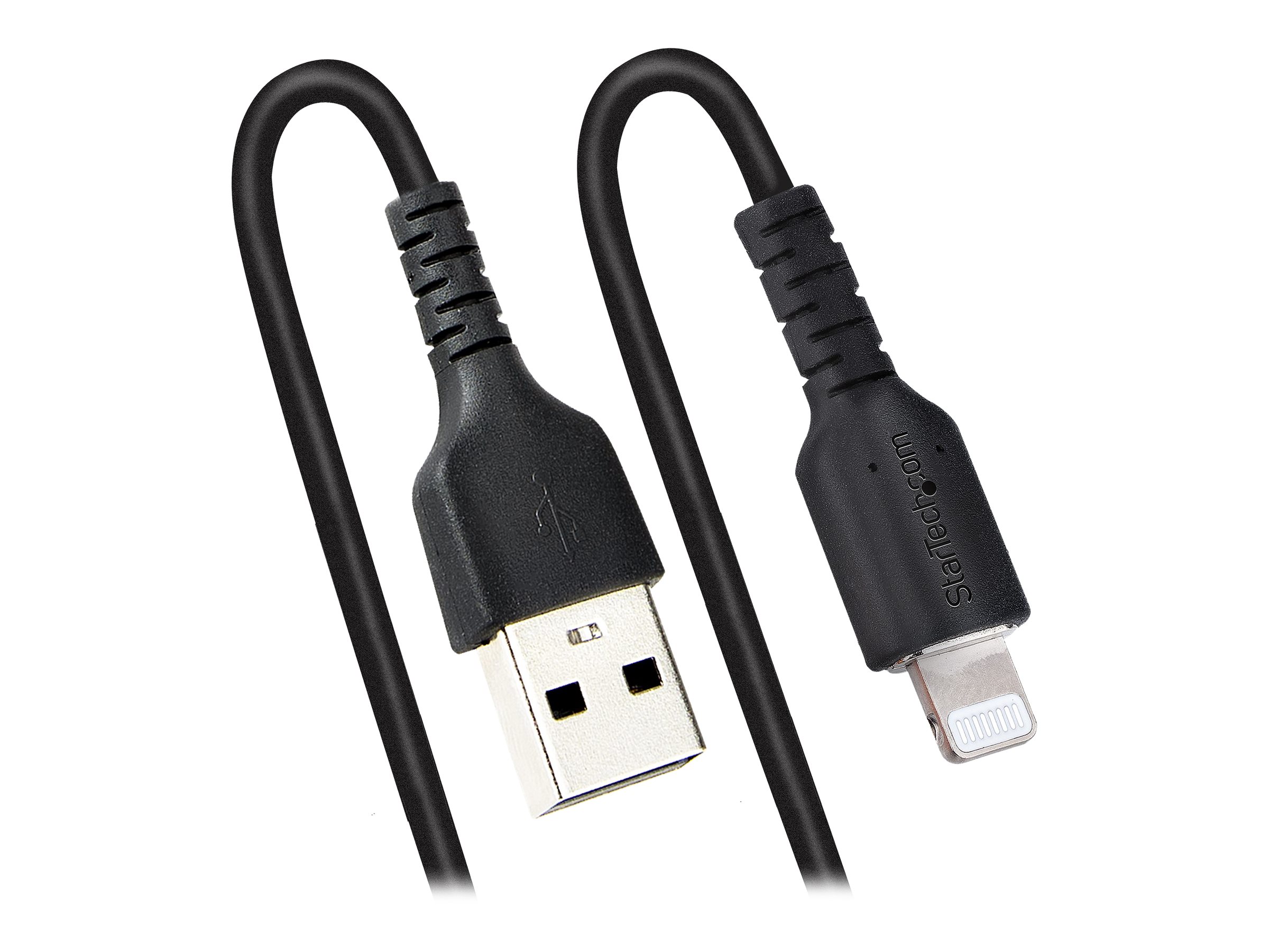 StarTech.com Startech 1m USB auf Lightning Kabel, Spiralkabel, MFi zertifiziert, Schnellladekabel für iPhone/iPad, Schwarz, robuster TPE Mantel mit Aramidfaser, USB 2.0 Kabel (RUSB2ALT1MBC)Lightning-K