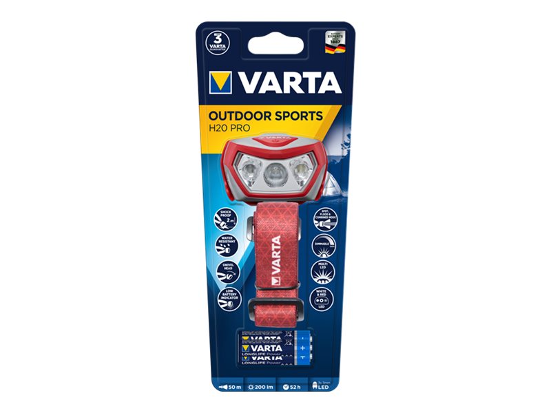 Varta Outdoor Sports H20 PRO - Stirnlampe - LED3 Modi - rotes/weißes Licht