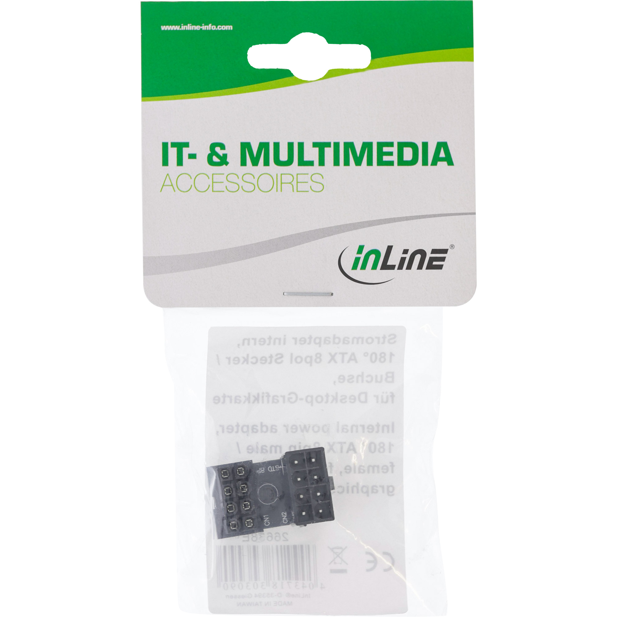 InLine Stromadapter intern - 180° ATX 8pol Stecker / Buchsezu 8-poliger PCIe Power (W) gewinkelt