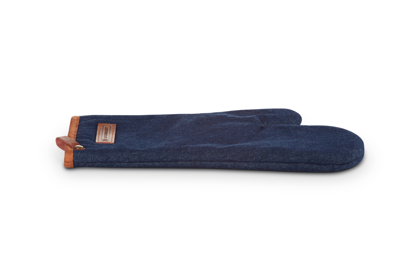Le Creuset Ofenhandschuh - EinheitsgrößeLeder - 100% Baumwolle - Braunes Leder - Dark Denim Blue