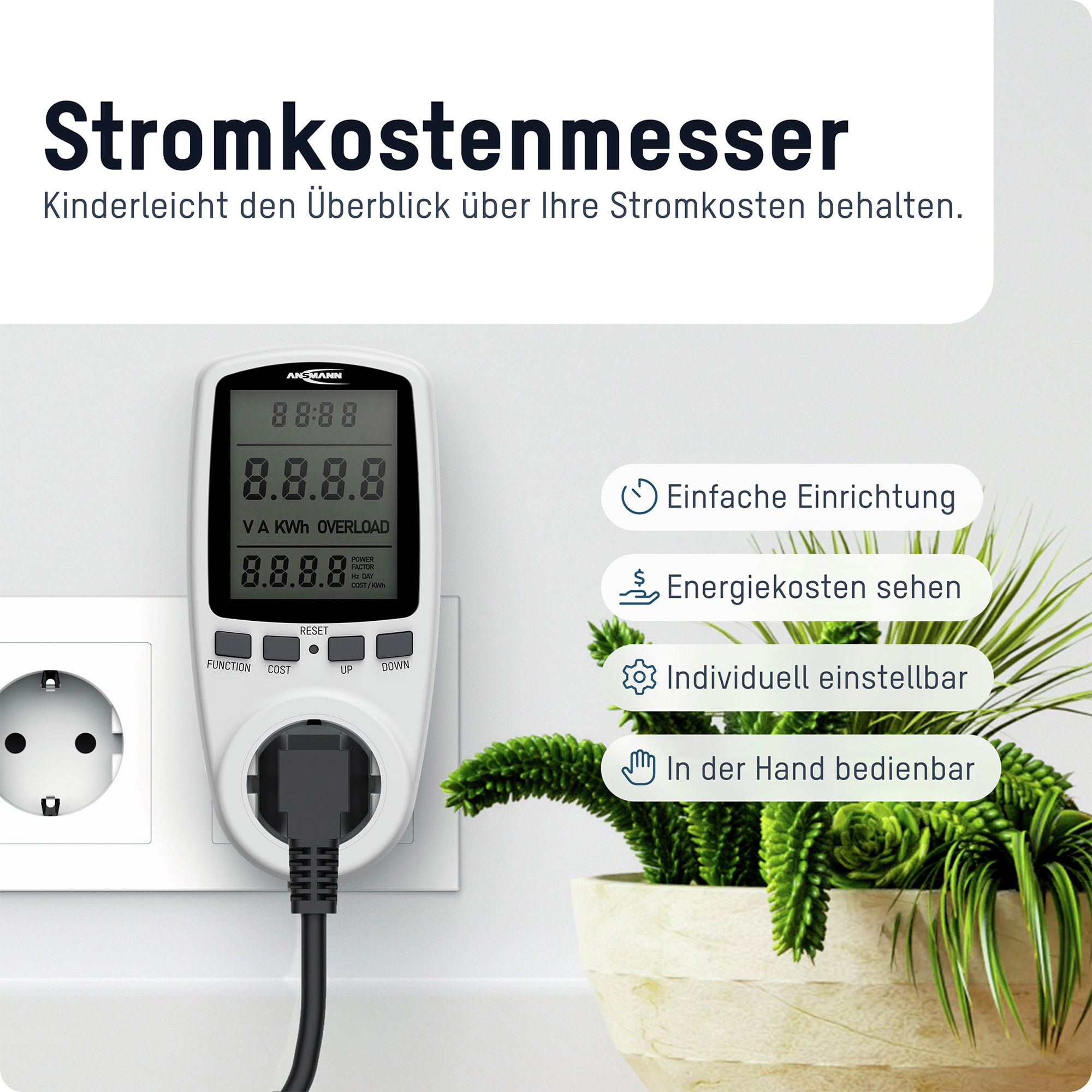 Ansmann APM2, Einphasige Zähler-Steckdose, Ringlos, Einzelne Position, Wohnen, Drinnen, UnterputzmontiertMax 3680 W - 16 A - 230 V - 50 / 60 Hz - IP20