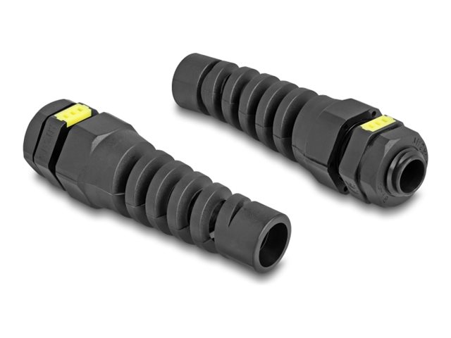 Delock Kabelverschraubung - M12, Belüftung, Zugentlastung, IP68 staub- und wasserdicht - Schwarz, RAL 9005 (Packung mit 2)Kabelverschraubung M12 mit Belüftung und Zugentlastung IP68 staub- und wasserd
