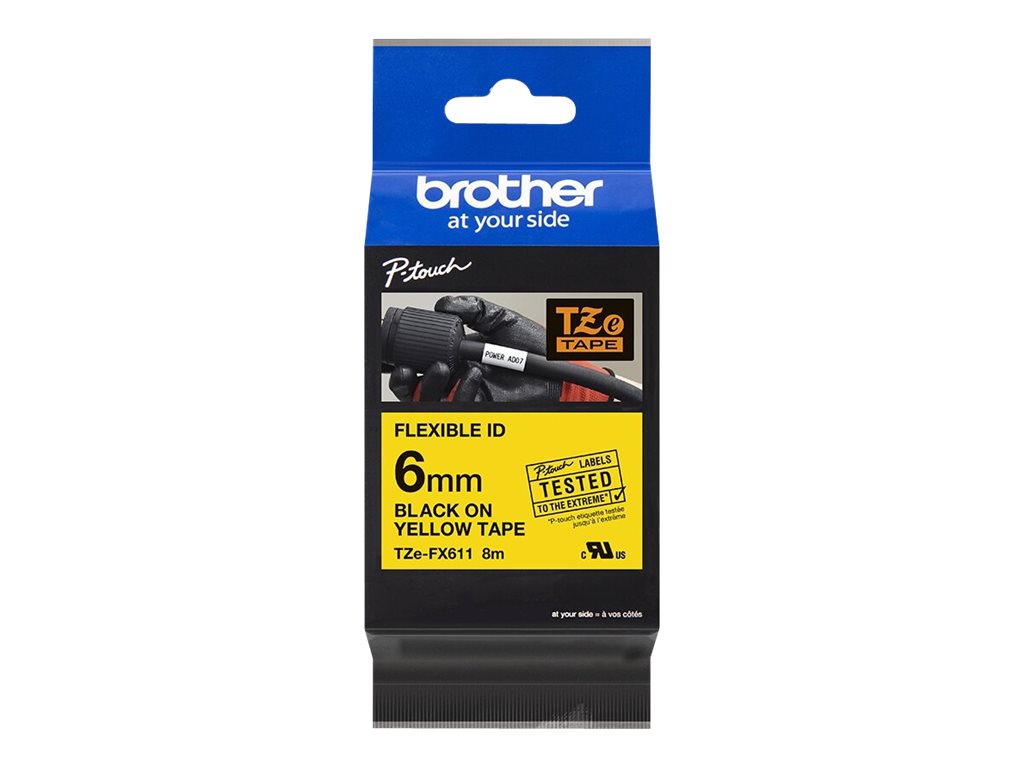 Brother TZe-FX611 - Schwarz auf Gelb - Rolle (0,6 cm x 8 m)1 Kassette(n) Flexitape - für Brother PT-D210 - D600 - H110 - H200; P-Touch PT-1005 - E550 - H107; P-Touch Cube Plus PT-P710