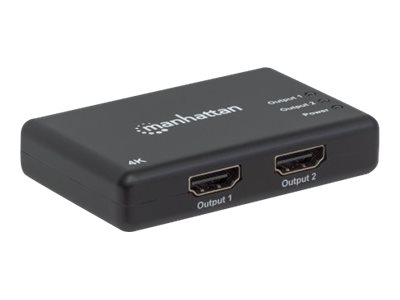 Manhattan HDMI Splitter 2-Port , 4K@30Hz, Displays output from x1 HDMI source to x2 HD displays (same output to both displays)AC Powered (cable 0.9m) - Black -  - Retail Box - Video-/Audio-Splitter -
