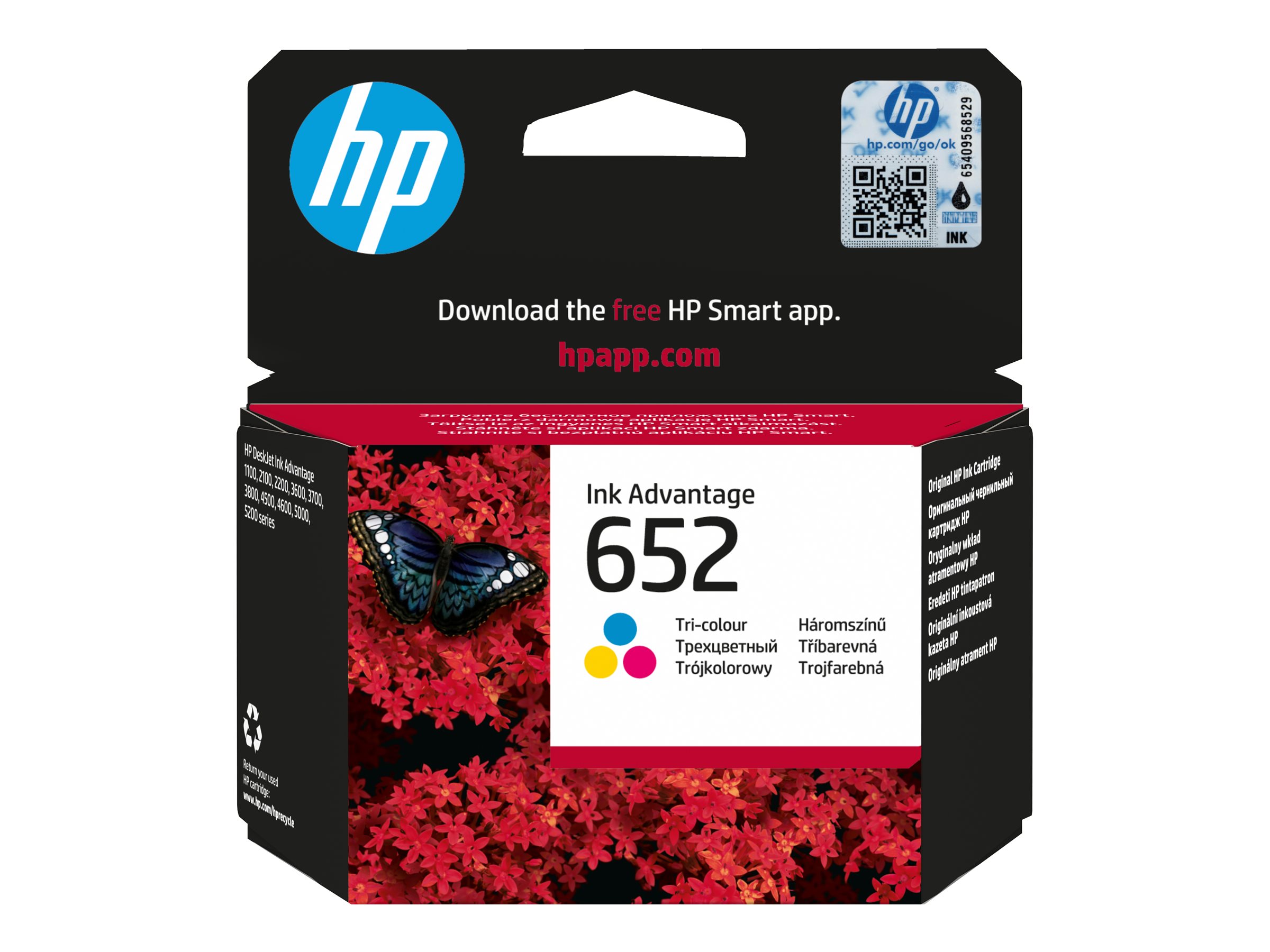 HP 652 - 5 ml - Farbe (Cyan, Magenta, Gelb) -original - Ink Advantage - Tintenpatrone - für Deskjet 1110 - 2130 - 3630; ENVY 4520; Officejet 3830 - 4650