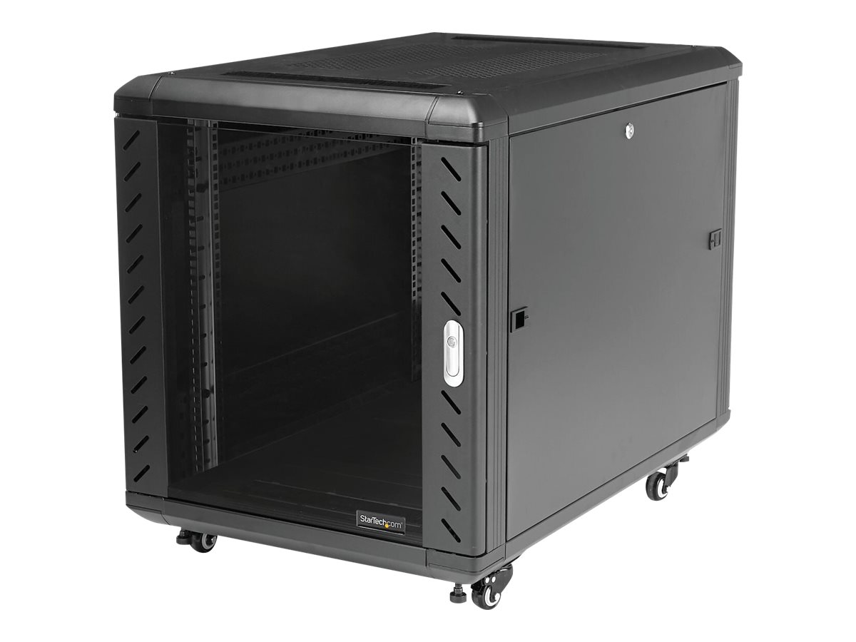 StarTech.com RK1236BKF Serverschrank (12HE, 73,7 cm tief, bis max. 800 Kg belastbar, mit Rollen, Tür mit Fenster und Schloss) - Schrank Netzwerkschrank - Schwarz - 12U - 91.4 cm (36")StarTech 12HE Ent