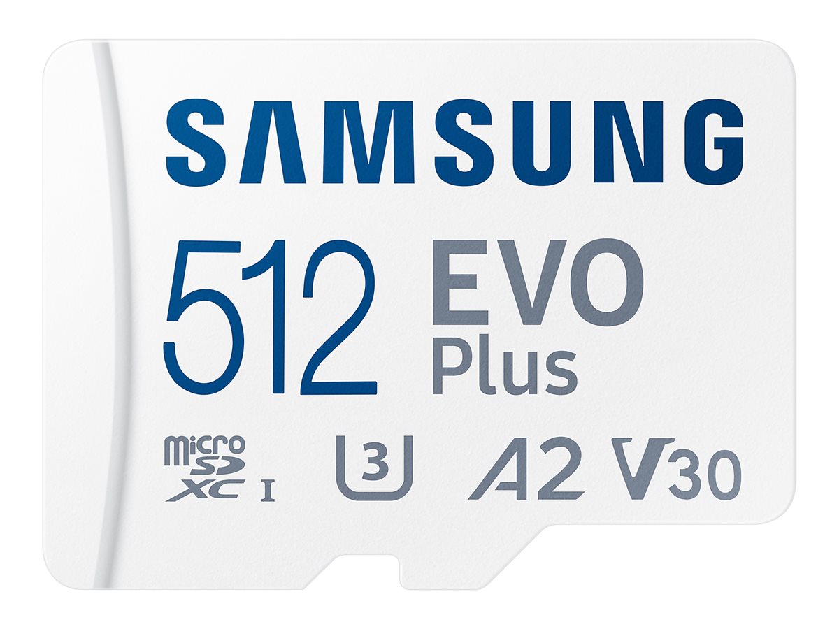Samsung EVO Plus MB-MC512S - Flash-Speicherkarte (microSDXC-an-SD-Adapter inbegriffen)512 GB - A2 / Video Class V30 / UHS-I U3 / Class10 - microSDXC UHS-I - weiß