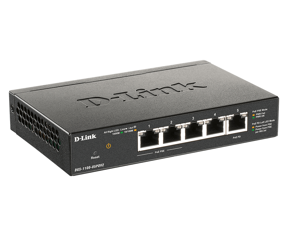 D-Link DGS 1100-05PDV2 - Switch - Smart - 5 x 10/100/1000 (2 PoE)Desktop - PoE (18 W)