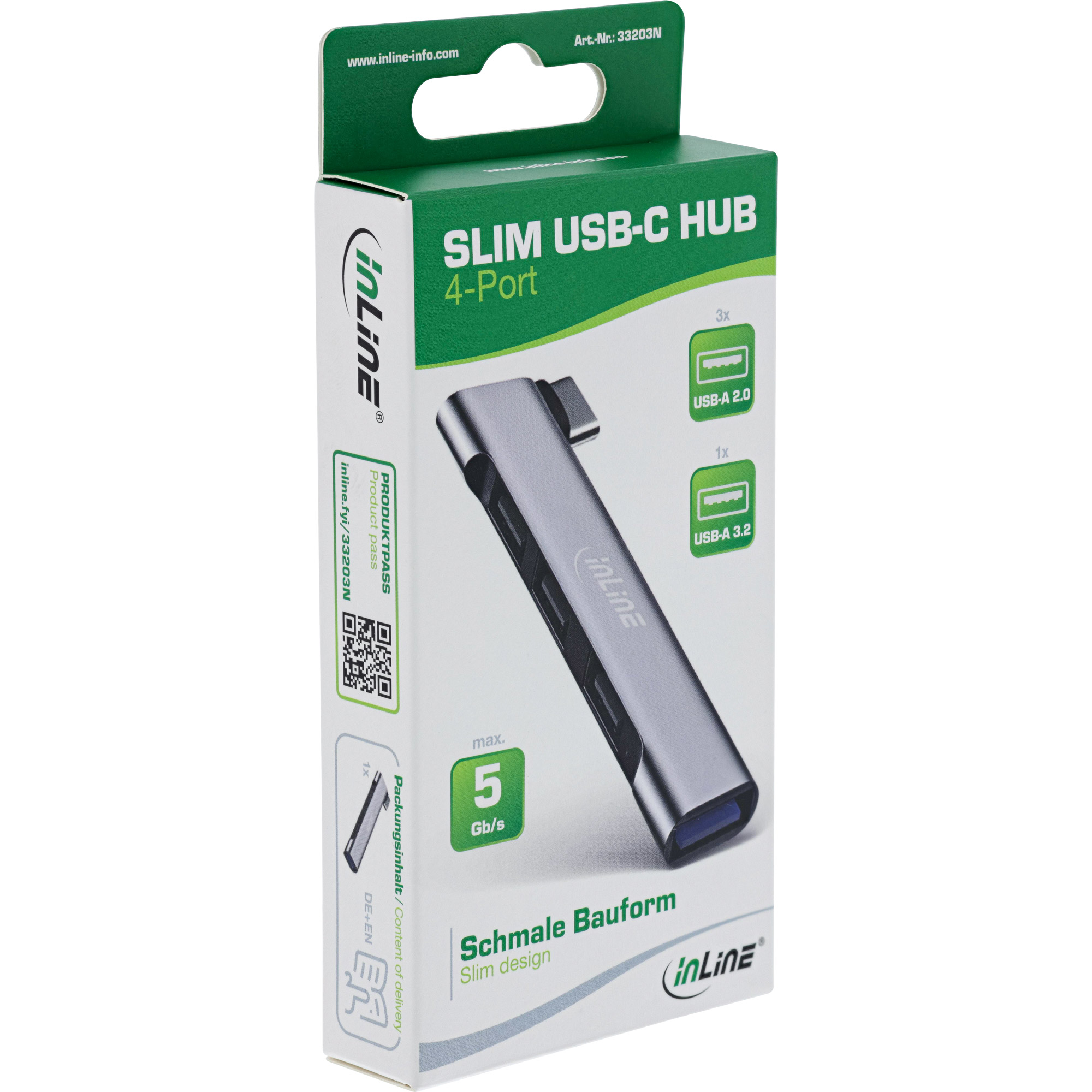 InLine Slim USB-C Hub - 4-Port - USB 3.0 + 3x USB 2.0 - schmale Bauform2